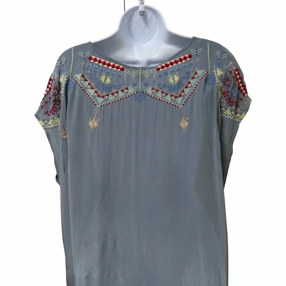 Sundance Womens Embroidered Viscose Shift Mini Dress Size L Blue Bohemian Boho - Picture 5 of 8